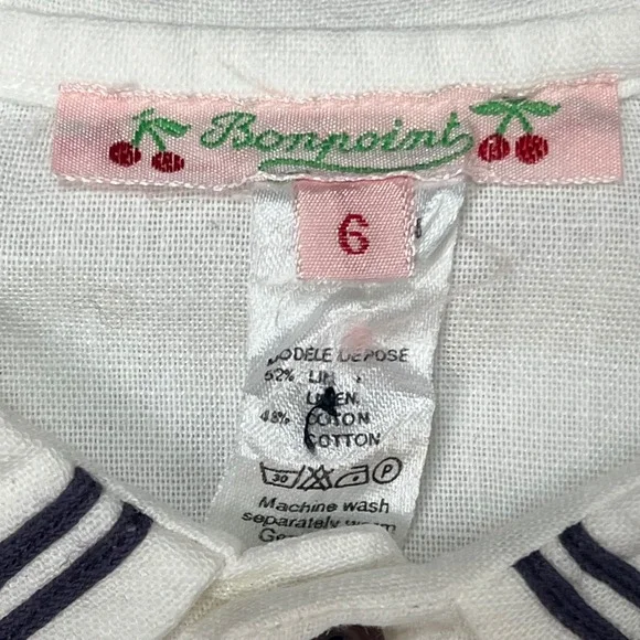 Bonpoint Kids White Sailor Collar Linen Cotton Blouse Top Size 6‎ - Picture 4 of 8
